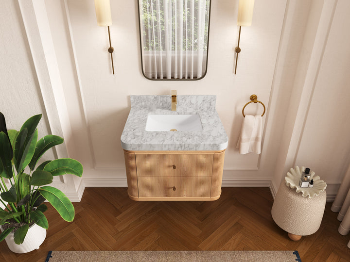 Hampton Floating White Oak 30 in. W x 22 in. D Single Sink Bathroom Vanity - photo 8