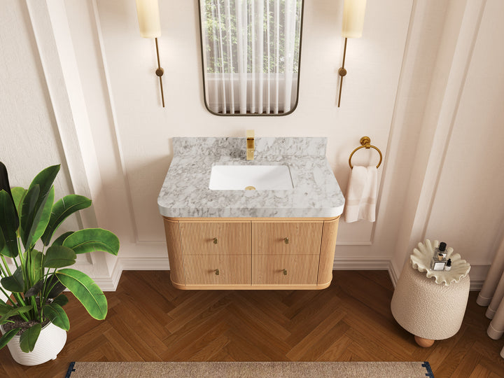 Hampton Floating White Oak 36 in. W x 22 in. D Single Sink Bathroom Vanity - photo 8