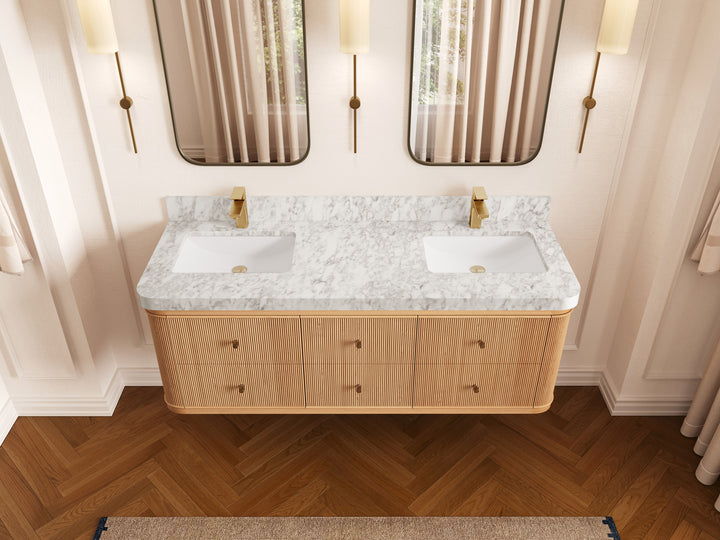 Hampton Floating White Oak 60 in. W x 22 in. D Double Sink Bathroom Vanity - photo 8