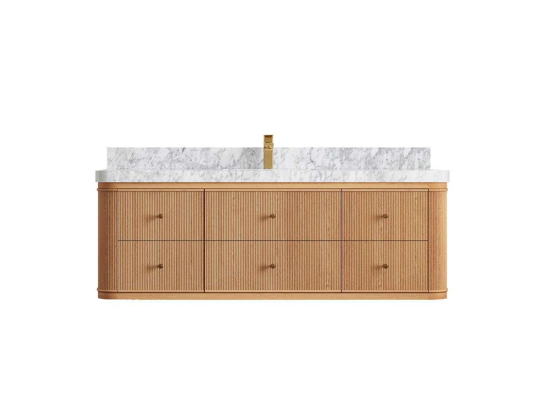 Hampton Floating White Oak 60 in. W x 22 in. D Single Sink Bathroom Vanity with 2 in Carrara Marble Countertop