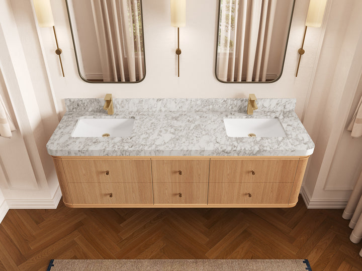 Hampton Floating White Oak 72 in. W x 22 in. D Double Sink Bathroom Vanity - photo 8