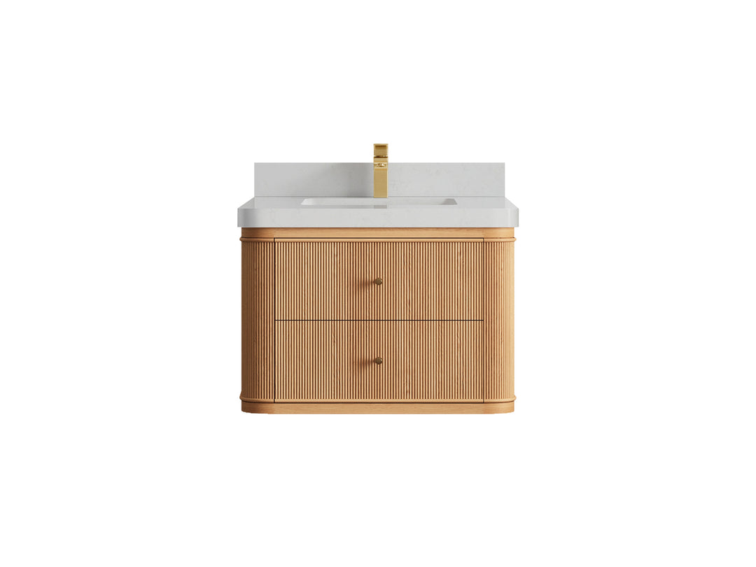 Hampton Floating White Oak 30 in. W x 22 in. D Single Sink Bathroom Vanity with 2 in Carrara Quartz Countertop