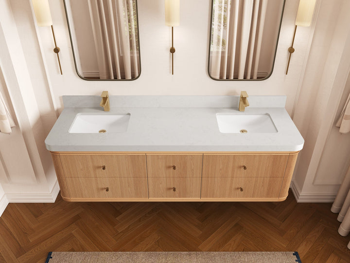 Hampton Floating White Oak 72 in. W x 22 in. D Double Sink Bathroom Vanity - photo 10