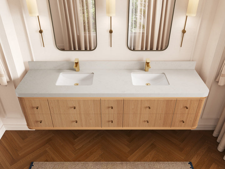 Hampton Floating White Oak 84 in. W x 22 in. D Double Sink Bathroom Vanity - photo 10