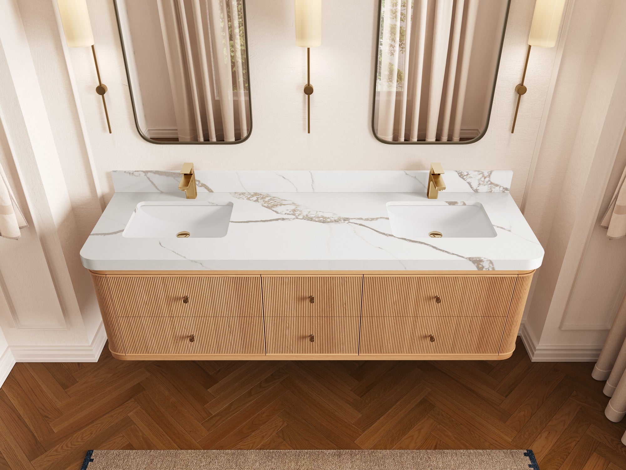 Hampton Floating White Oak 72 in. W x 22 in. D Double Sink Bathroom Vanity