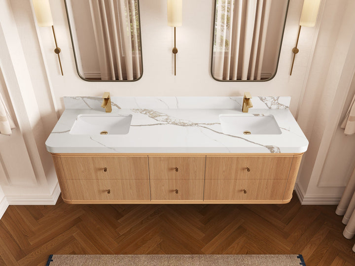 Hampton Floating White Oak 72 in. W x 22 in. D Double Sink Bathroom Vanity - photo 12