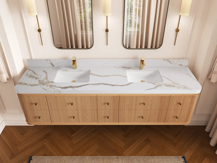 Hampton Floating White Oak 84 in. W x 22 in. D Double Sink Bathroom Vanity - photo 12