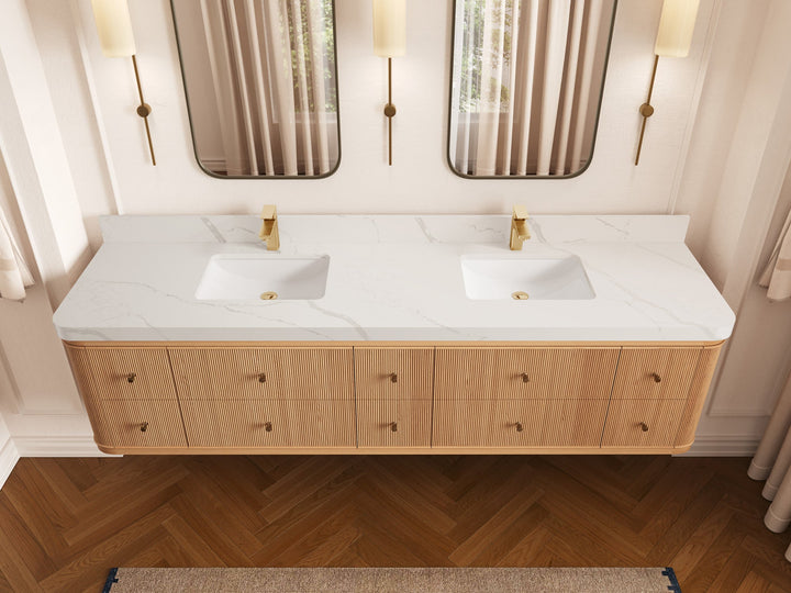 Hampton Floating White Oak 84 in. W x 22 in. D Double Sink Bathroom Vanity - photo 14