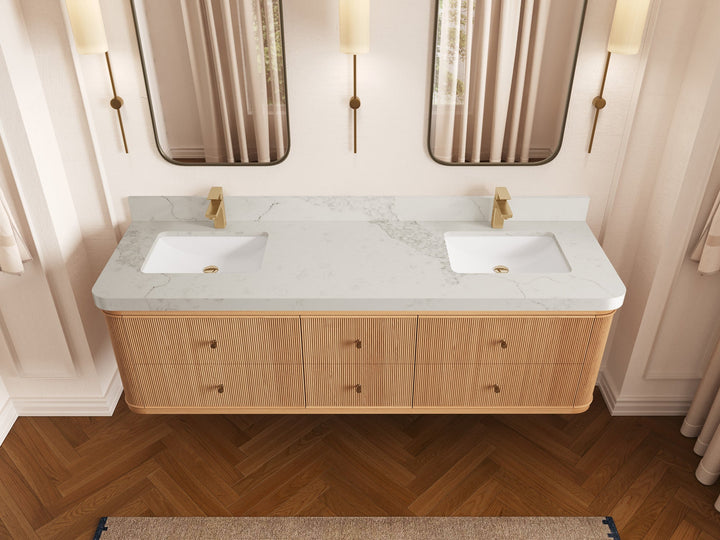 Hampton Floating White Oak 72 in. W x 22 in. D Double Sink Bathroom Vanity - photo 16
