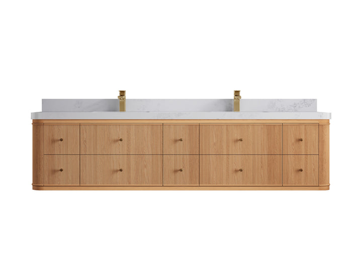 Hampton Floating White Oak 84 in. W x 22 in. D Double Sink Bathroom Vanity - photo 17