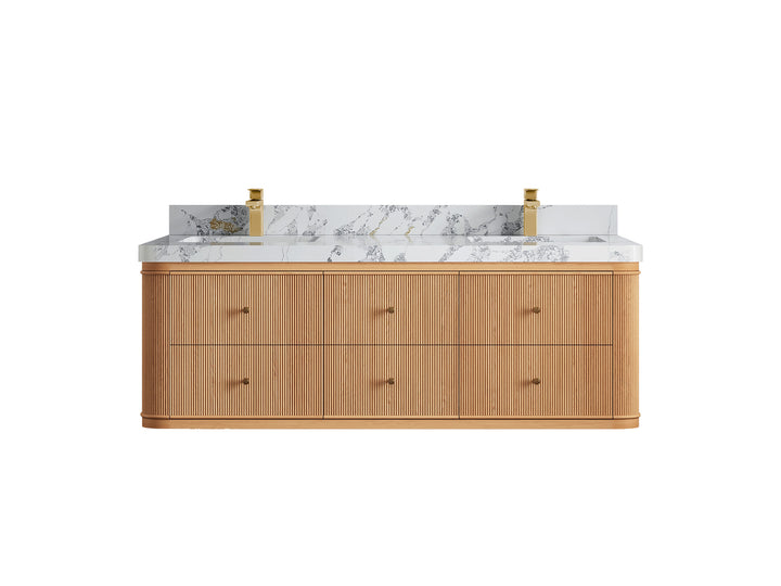 Hampton Floating White Oak 60 in. W x 22 in. D Double Sink Bathroom Vanity - photo 19