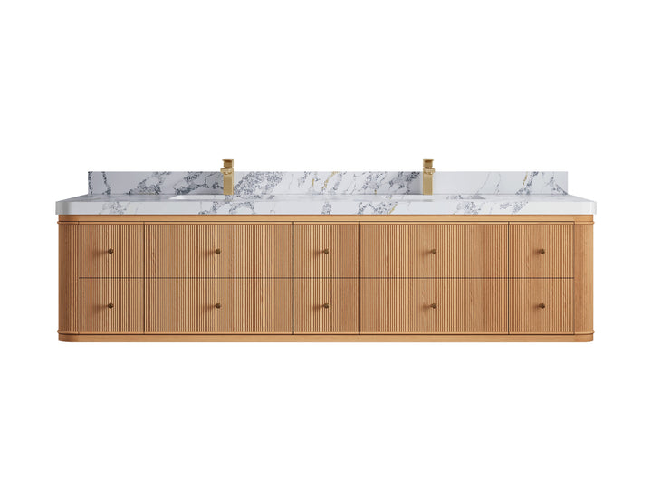 Hampton Floating White Oak 84 in. W x 22 in. D Double Sink Bathroom Vanity - photo 19
