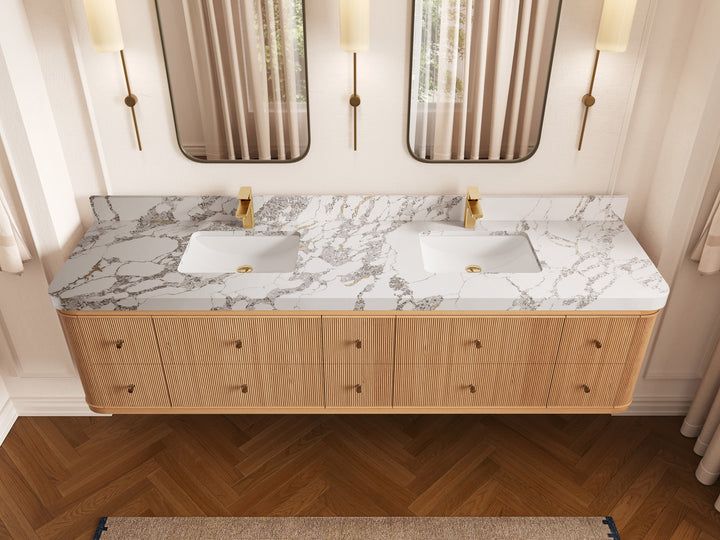 Hampton Floating White Oak 84 in. W x 22 in. D Double Sink Bathroom Vanity - photo 18
