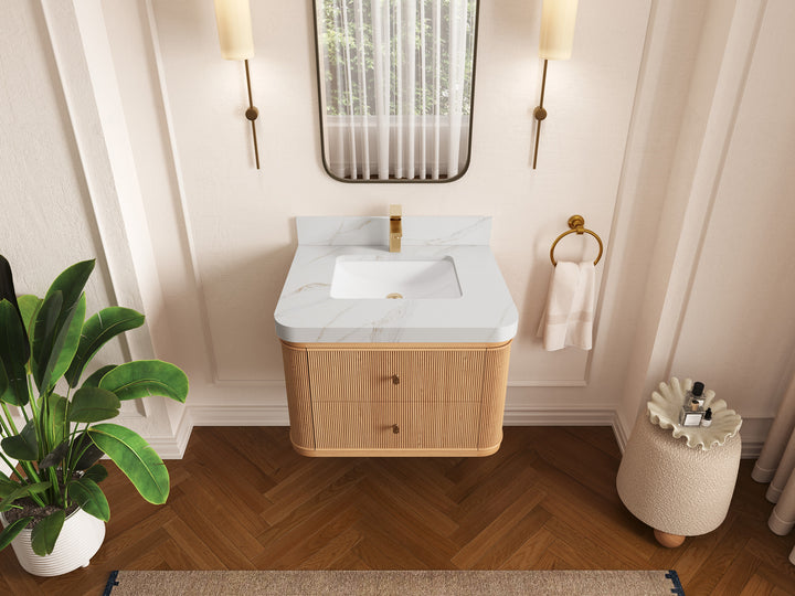 Hampton Floating White Oak 30 in. W x 22 in. D Single Sink Bathroom Vanity - photo 20