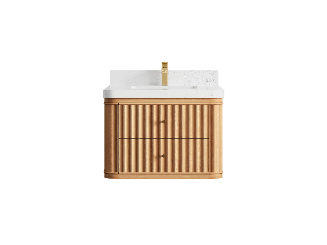 Hampton Floating White Oak 30 in. W x 22 in. D Single Sink Bathroom Vanity with 2 in Empira White Quartz Countertop