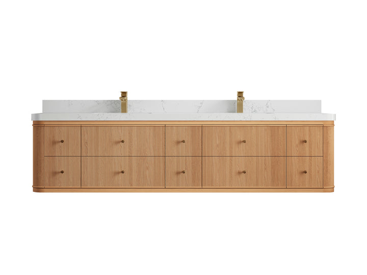 Hampton Floating White Oak 84 in. W x 22 in. D Double Sink Bathroom Vanity - photo 23