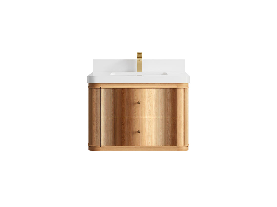 Hampton Floating White Oak 30 in. W x 22 in. D Single Sink Bathroom Vanity with 2 in White Quartz Countertop