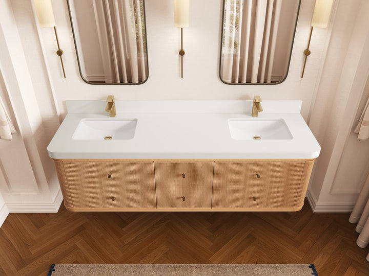 Hampton Floating White Oak 72 in. W x 22 in. D Double Sink Bathroom Vanity - photo 24