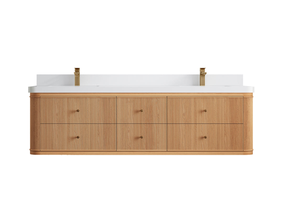 Hampton Floating White Oak 72 in. W x 22 in. D Double Sink Bathroom Vanity with 2 in White Quartz Countertop