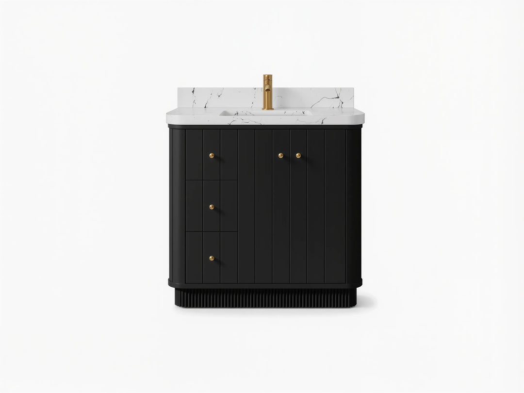 Houston 36 in. W x 22 in. D Free Standing Curved Edge Center Sink Bathroom Vanity | 
              
                Black
                
                  
             - HOU_BLK_CARM_36CR - photo №1