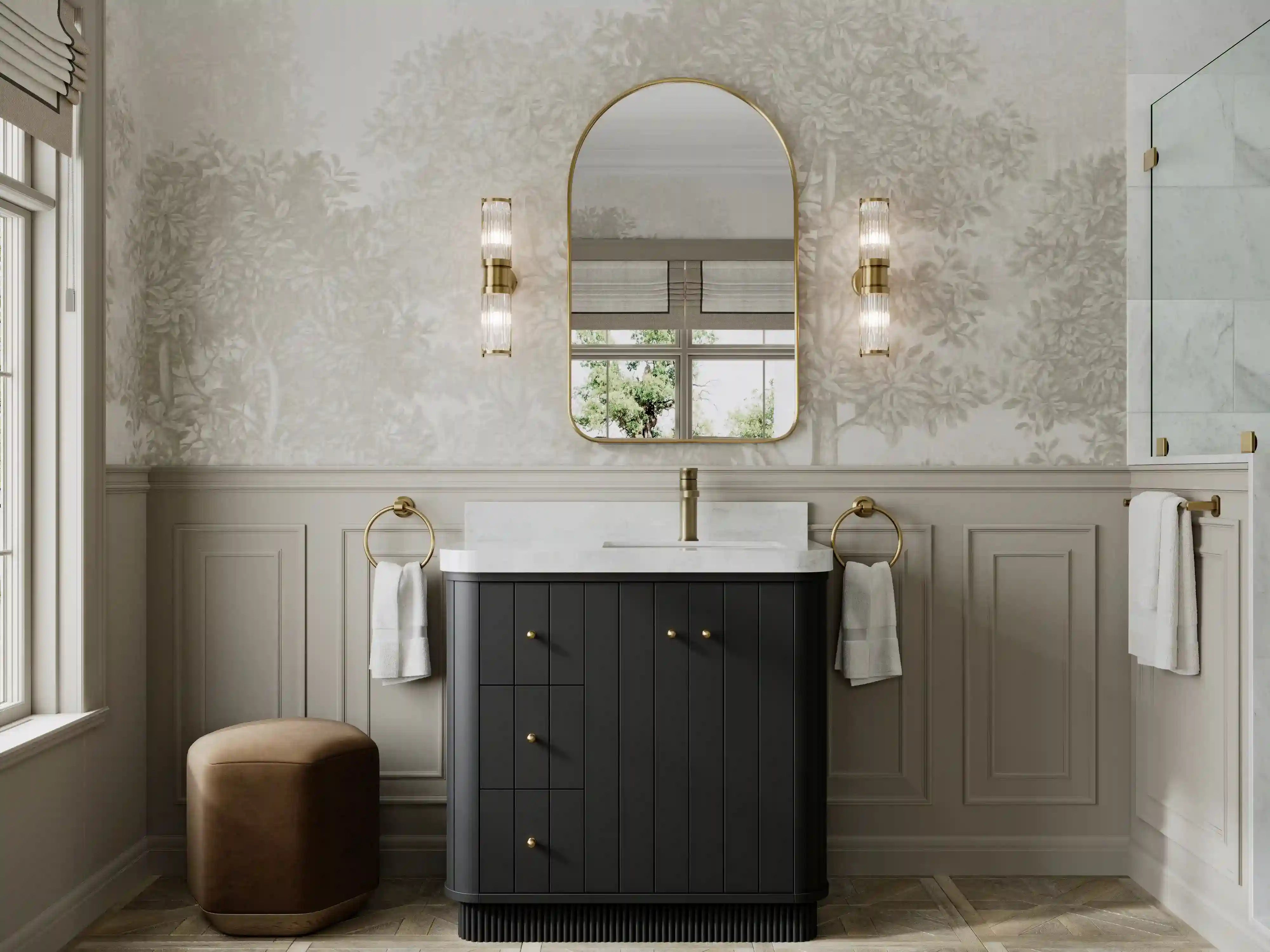 Houston 36 in. W x 22 in. D Free Standing Curved Edge Right Offset Sink Bathroom Vanity