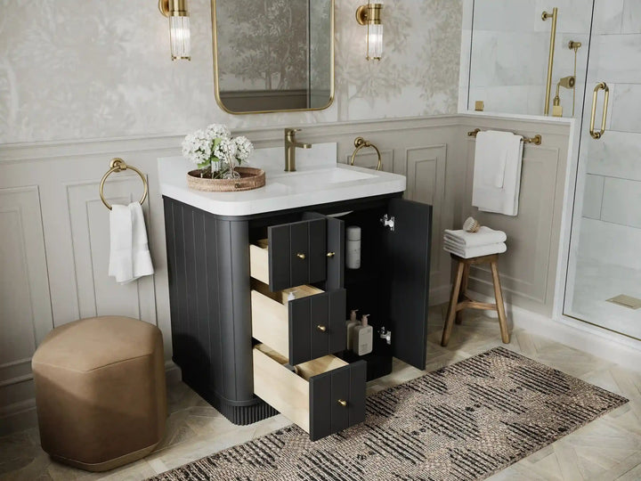 Houston 36 in. W x 22 in. D Free Standing Curved Edge Right Offset Sink Bathroom Vanity - photo 3