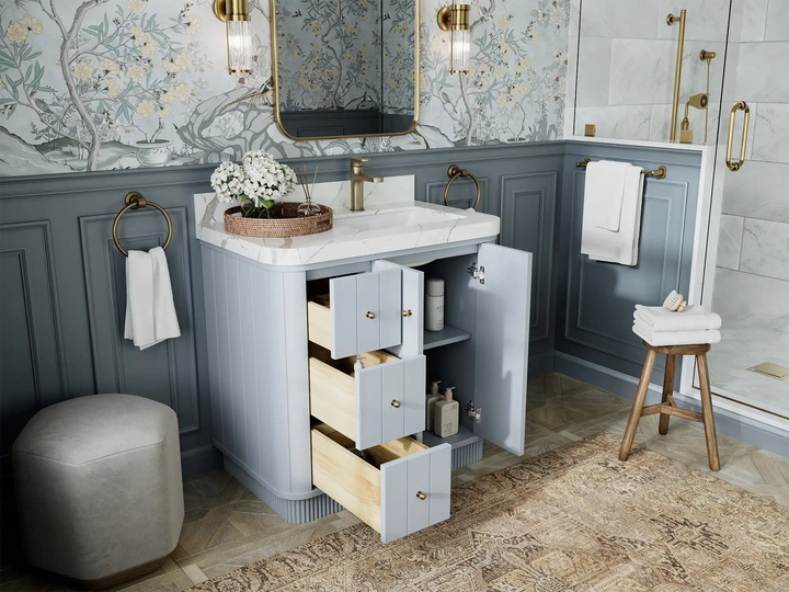 Houston 36 in. W x 22 in. D Free Standing Curved Edge Right Offset Sink Bathroom Vanity - photo 3