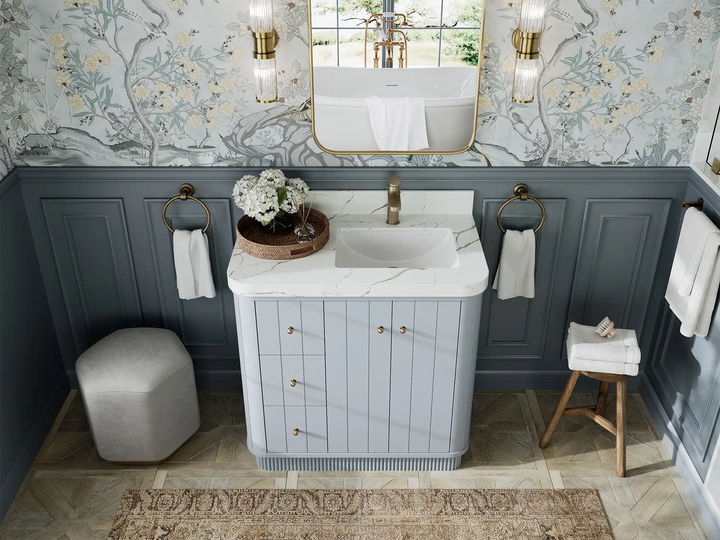 Houston 36 in. W x 22 in. D Free Standing Curved Edge Right Offset Sink Bathroom Vanity - photo 6