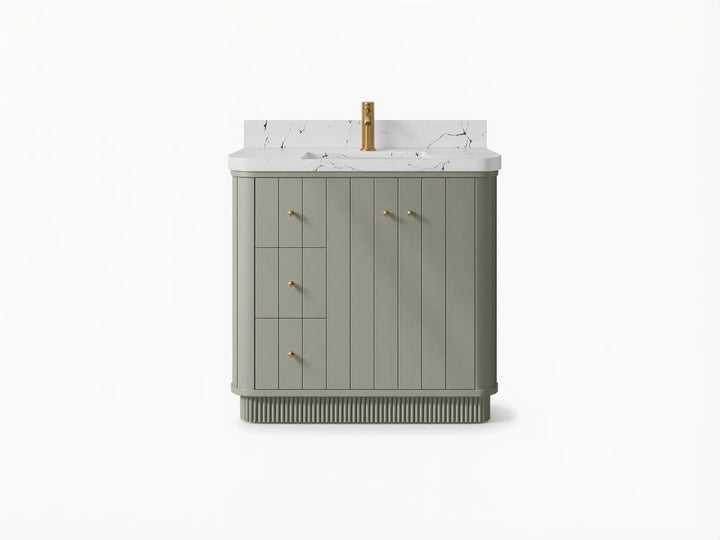 Houston 36 in. W x 22 in. D Free Standing Curved Edge Center Sink Bathroom Vanity - photo 1