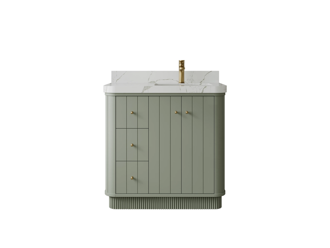 Houston 36 in. W x 22 in. D Free Standing Curved Edge Right Offset Sink Bathroom Vanity | 
              
                Evergreen
                
                  
             - HOU_EGN_CARM_36R - photo №1