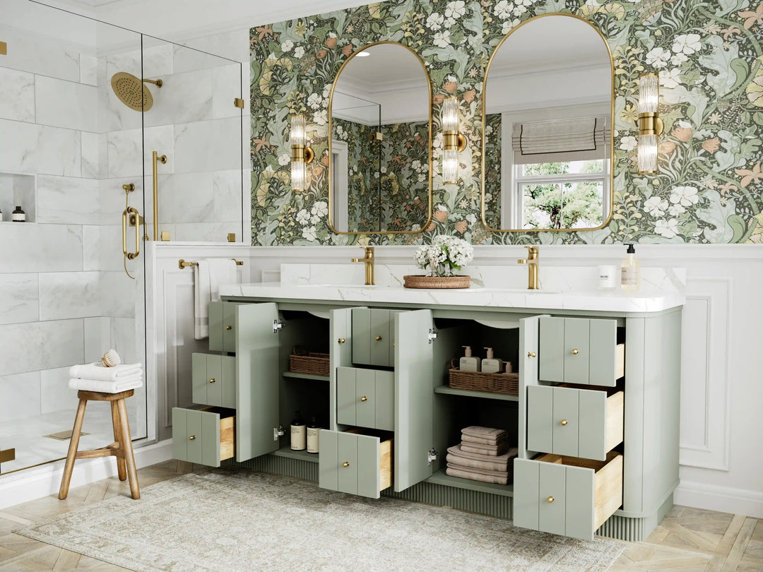 Houston 84 in. W x 22 in. D Free Standing Curved Edge Double Sink Bathroom Vanity | 
              
                Evergreen
                
                  
             - HOU_EGN_CARM_84D - photo №3