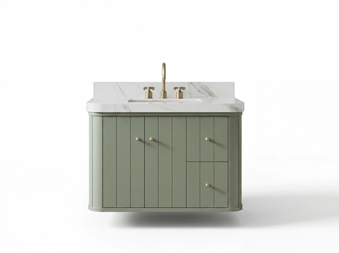 Houston Floating 36 in. W x 22 in. D Center Sink Bathroom Vanity | 
              
                Evergreen
                
                  
             - HOU-FLT-CAB-EGN-35L - photo №1