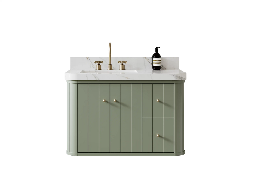 Houston Floating 36 in. W x 22 in. D Left Offset Sink Bathroom Vanity | 
              
                Evergreen
                
                  
             - HOU-FLT-CAB-EGN-35L - photo №1