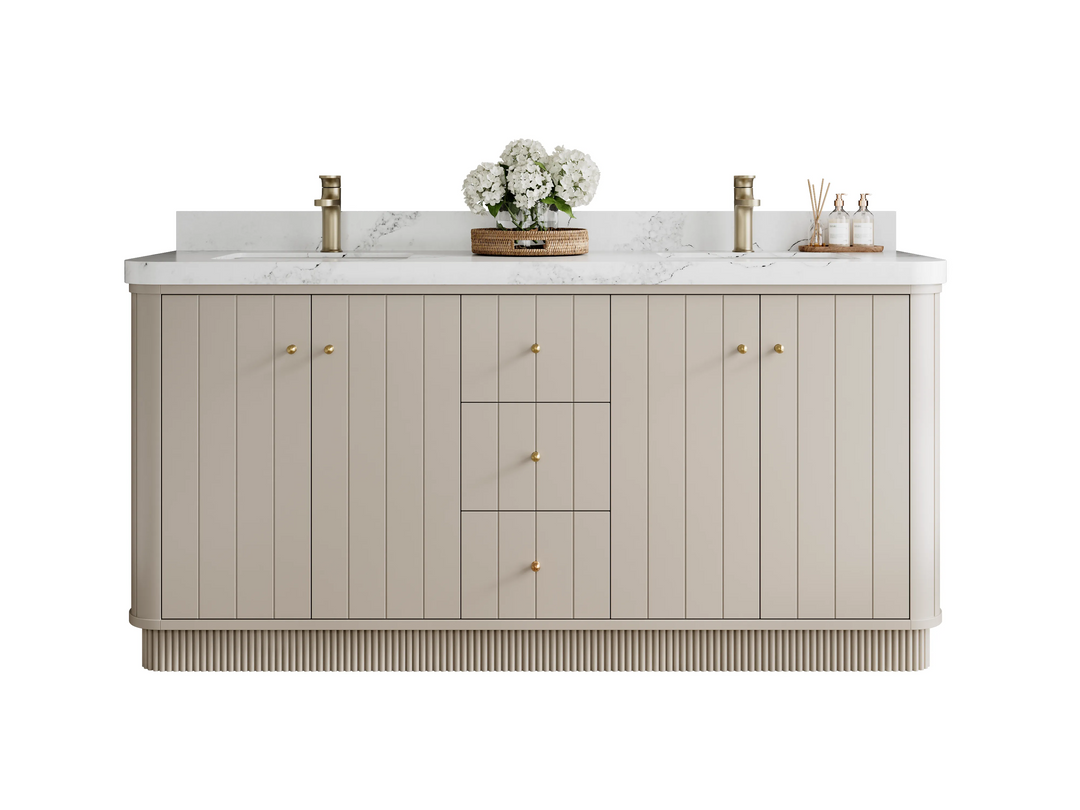 Houston 72 in. W x 22 in. D Free Standing Curved Edge Double Sink Bathroom Vanity | 
              
                Fine Grain Linen Beige
                
                  
             - HOU_FNG_CARM_72D - photo №1