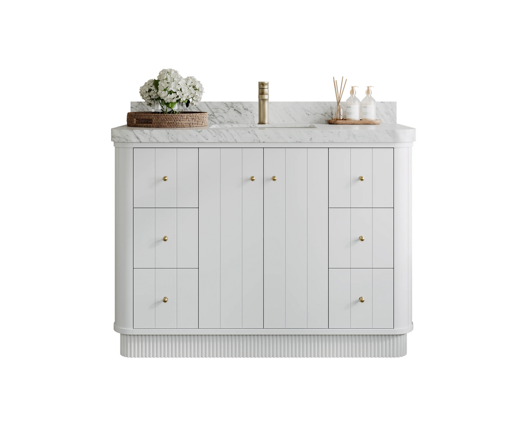 Houston 48 in. W x 22 in. D Free Standing Curved Edge Single Sink Bathroom Vanity | 
              
                White
                
                  
             - HOU_WH_CARM_48S - photo №1