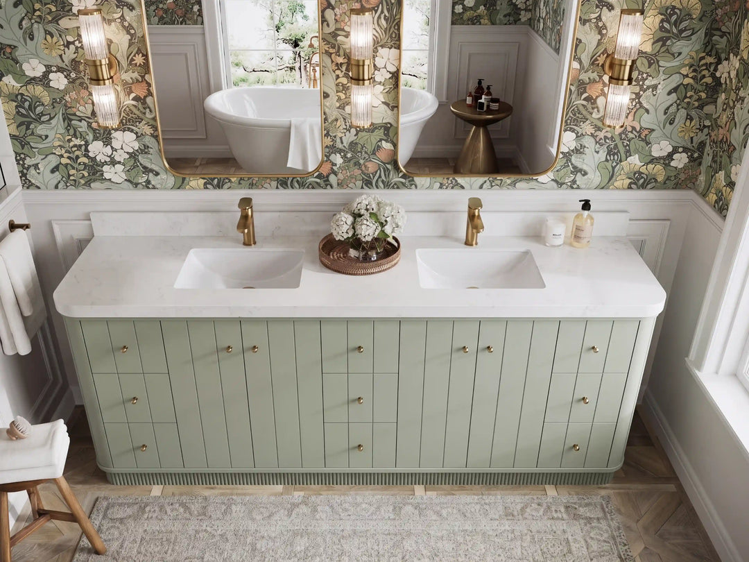 Houston 84 in. W x 22 in. D Free Standing Curved Edge Double Sink Bathroom Vanity | 
              
                Evergreen
                
                  
             - HOU_EGN_CARM_84D - photo №7