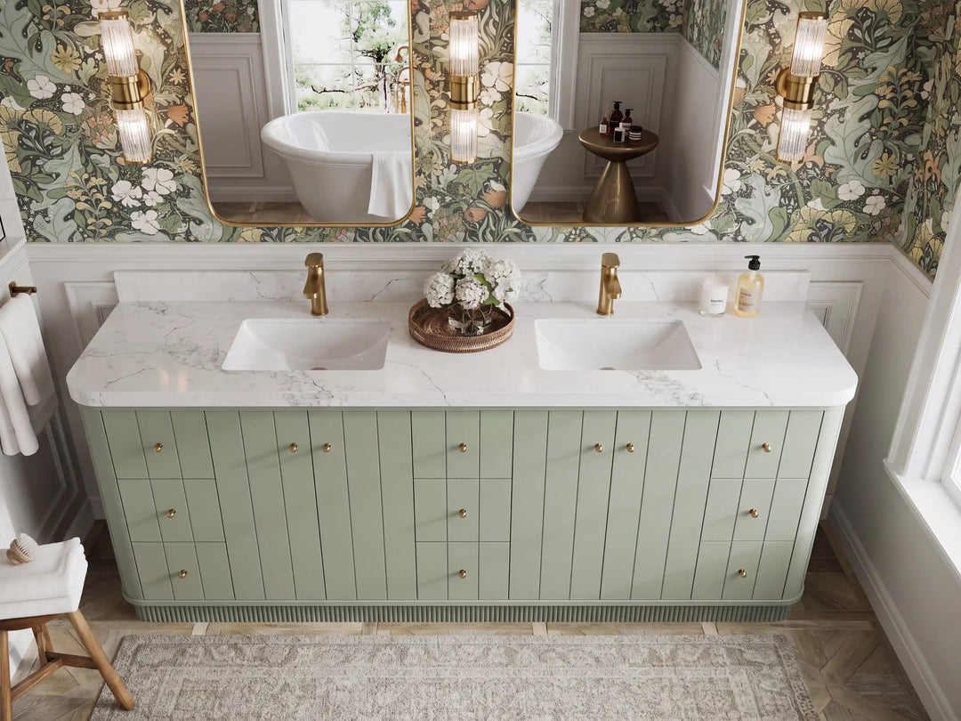 Houston 84 in. W x 22 in. D Free Standing Curved Edge Double Sink Bathroom Vanity | 
              
                Evergreen
                
                  
             - HOU_EGN_CARM_84D - photo №10