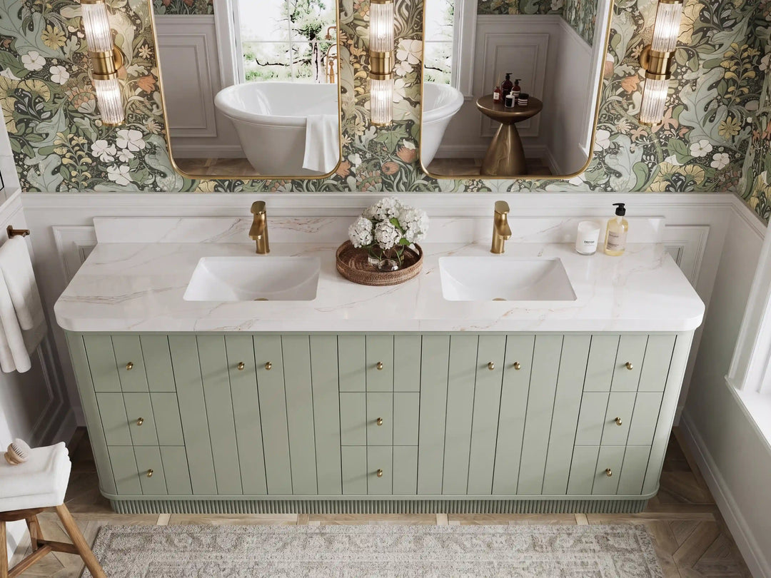 Houston 84 in. W x 22 in. D Free Standing Curved Edge Double Sink Bathroom Vanity | 
              
                Evergreen
                
                  
             - HOU_EGN_CARM_84D - photo №11