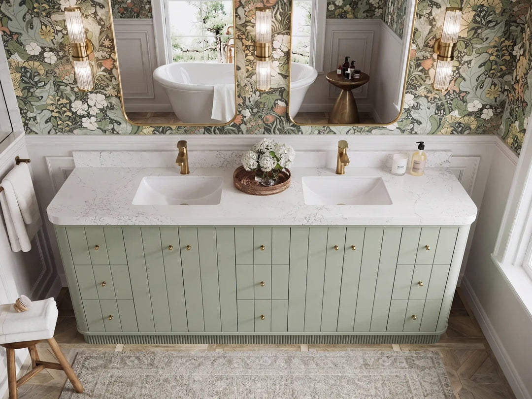 Houston 84 in. W x 22 in. D Free Standing Curved Edge Double Sink Bathroom Vanity | 
              
                Evergreen
                
                  
             - HOU_EGN_CARM_84D - photo №12