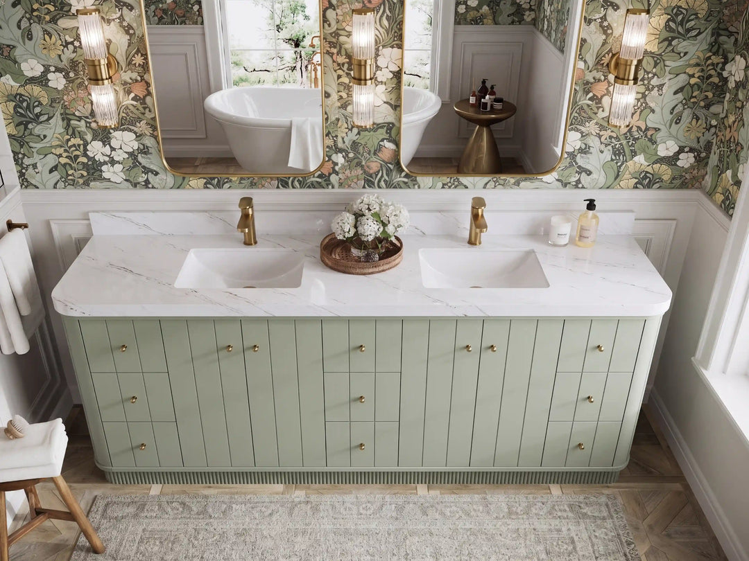 Houston 84 in. W x 22 in. D Free Standing Curved Edge Double Sink Bathroom Vanity | 
              
                Evergreen
                
                  
             - HOU_EGN_CARM_84D - photo №13