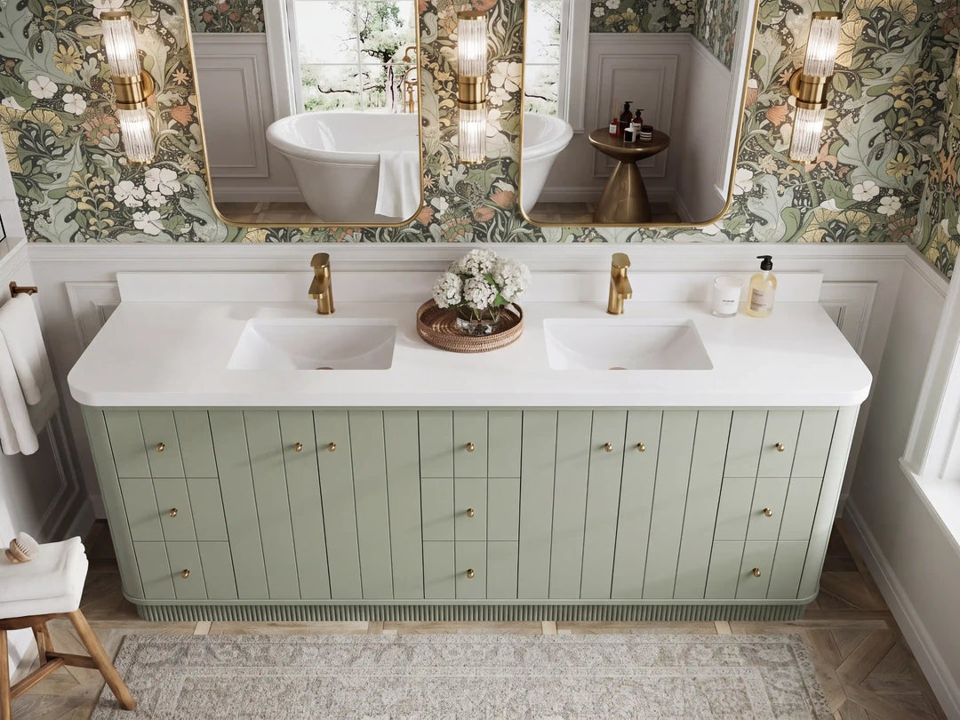 Houston 84 in. W x 22 in. D Free Standing Curved Edge Double Sink Bathroom Vanity | 
              
                Evergreen
                
                  
             - HOU_EGN_CARM_84D - photo №15