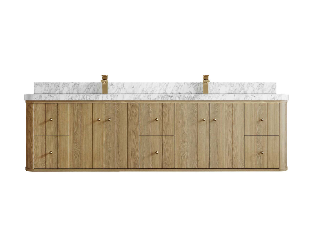 Houston White Oak 84 in. W x 22 in. D Curved Edge Double Sink Bathroom Vanity