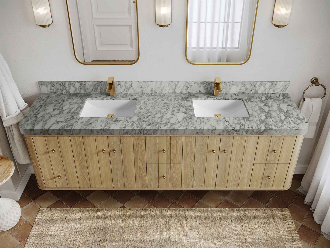 Houston White Oak 84 in. W x 22 in. D Curved Edge Double Sink Bathroom Vanity