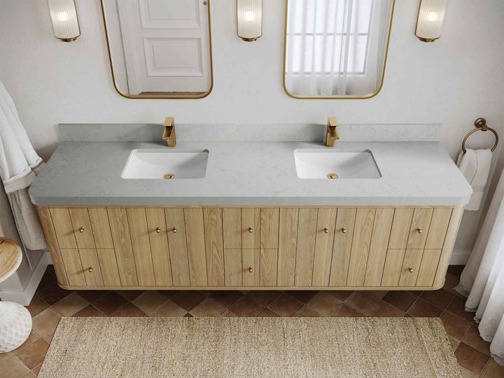 Houston White Oak 84 in. W x 22 in. D Curved Edge Double Sink Bathroom Vanity - photo 11