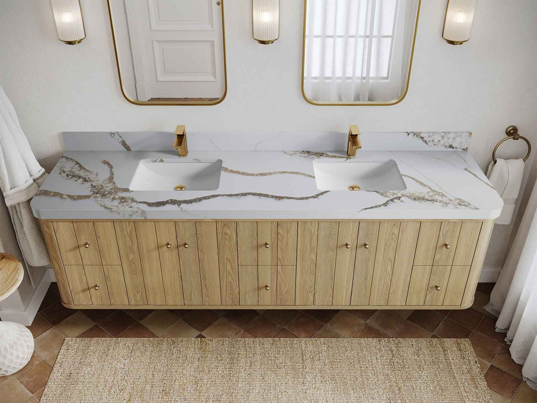 Houston White Oak 84 in. W x 22 in. D Curved Edge Double Sink Bathroom Vanity