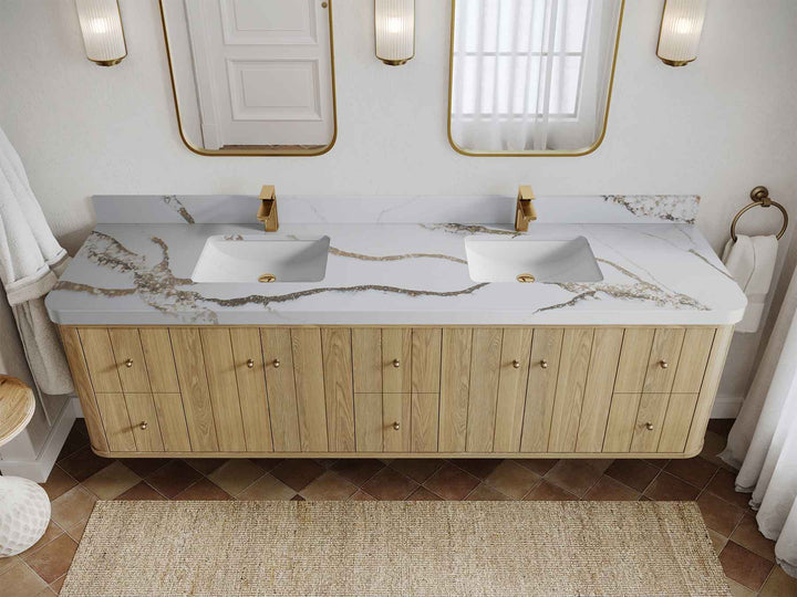 Houston White Oak 84 in. W x 22 in. D Curved Edge Double Sink Bathroom Vanity - photo 13