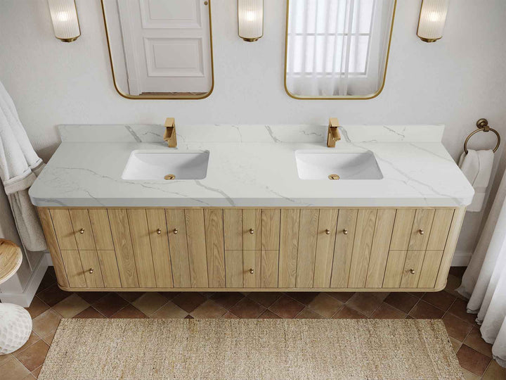 Houston White Oak 84 in. W x 22 in. D Curved Edge Double Sink Bathroom Vanity - photo 7
