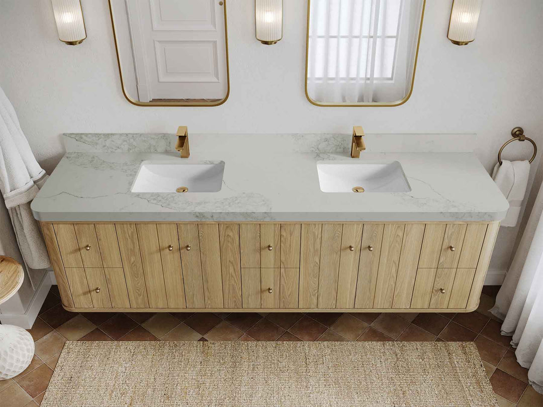 Houston White Oak 84 in. W x 22 in. D Curved Edge Double Sink Bathroom Vanity