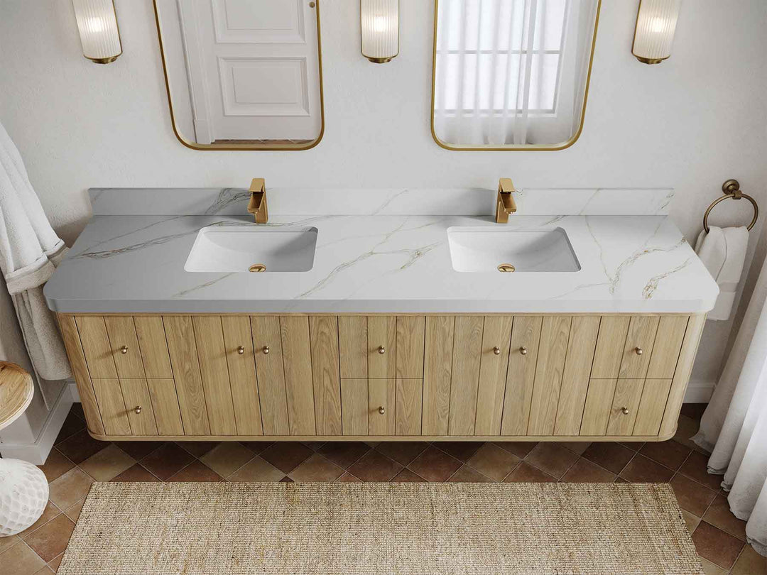 Houston White Oak 84 in. W x 22 in. D Curved Edge Double Sink Bathroom Vanity
