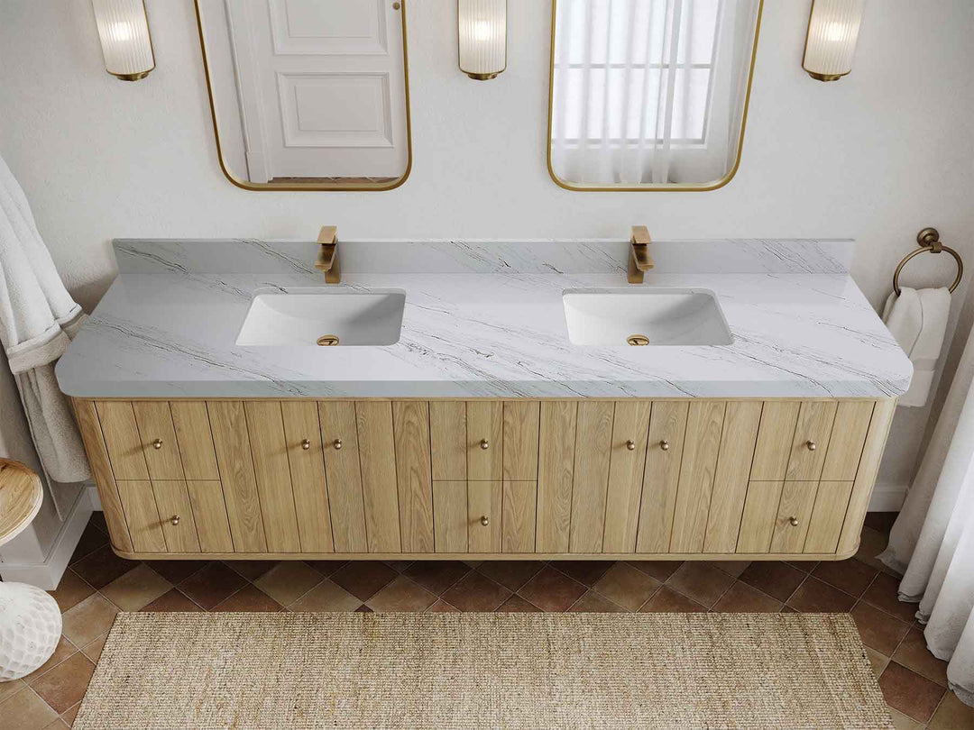 Houston White Oak 84 in. W x 22 in. D Curved Edge Double Sink Bathroom Vanity